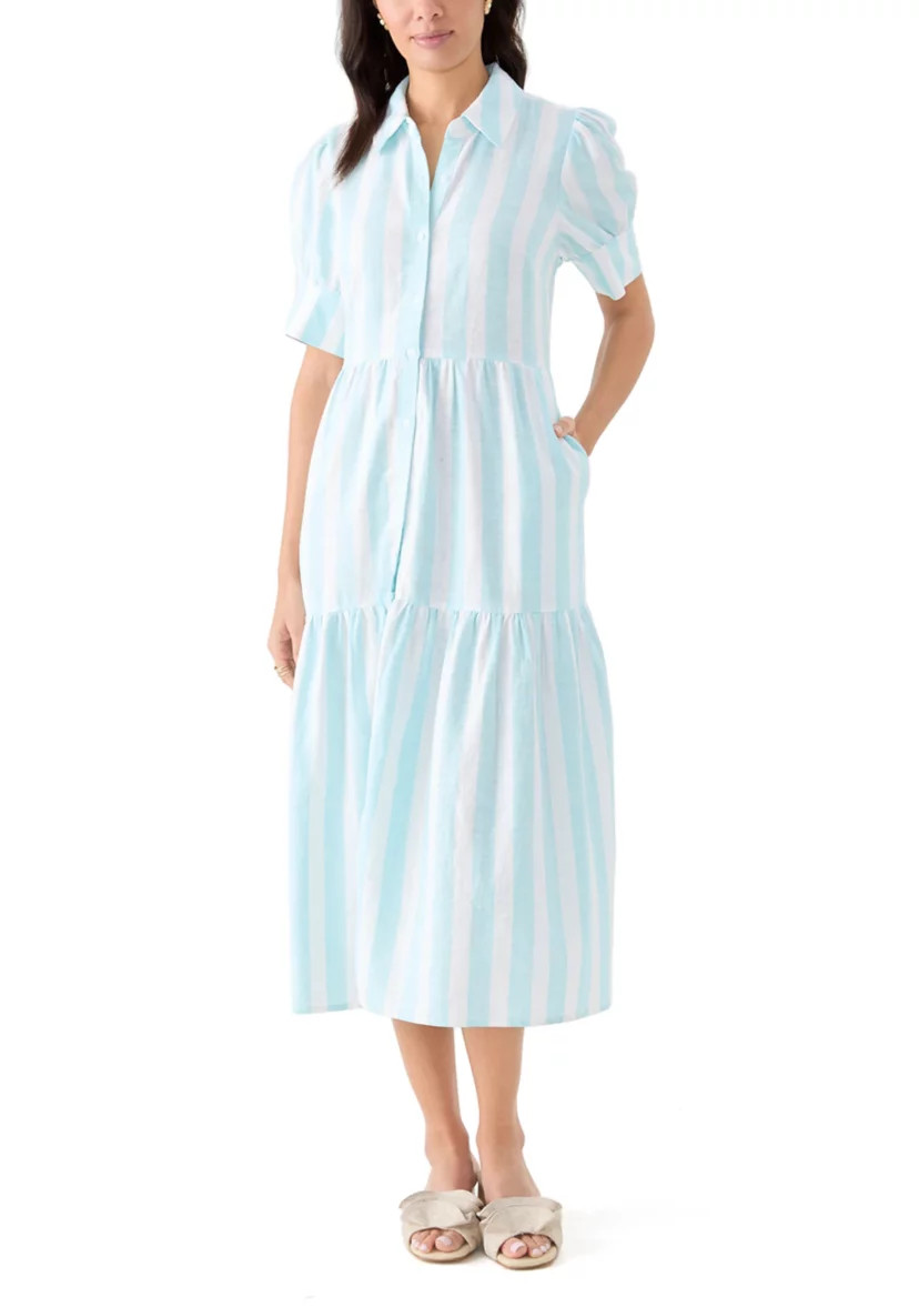 Women's Short Sleeve Tiered Striped Shirtdress | Belk