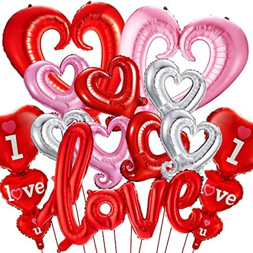 12 Pieces Valentine Day Balloons Set Heart Shape Balloons Love Foil Balloons 43 Inch Heart Foil B... | Amazon (US)