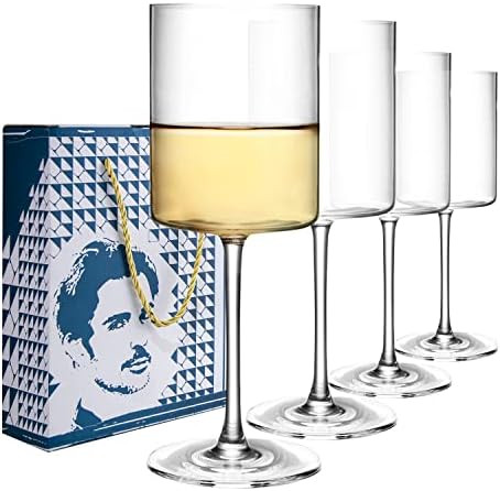 SANZO Square Wine Glasses Set 4, Wine Glasses, Crystal Wine Glasses 15oz, Elegant Design White Wi... | Amazon (US)