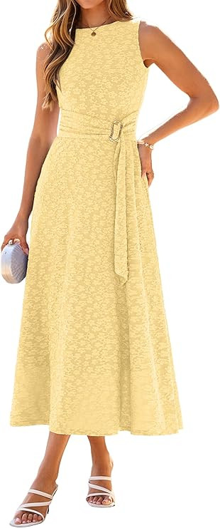 Simplee Women's Summer Sleeveless Floral Maxi Dresses 2026 Belted Round Neck Wedding Guest Formal... | Amazon (US)