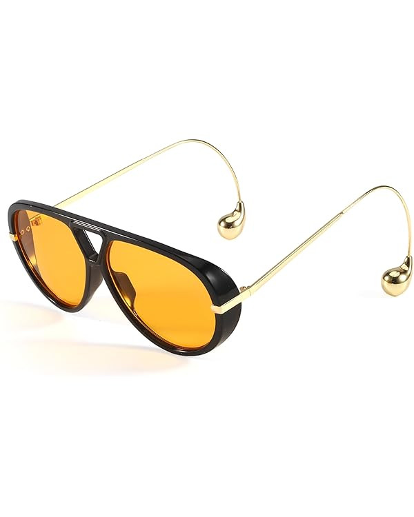 Oversized Aviator Sunglasses for Women With Earring Trendy Large Big Double Bridge 2025 Designer ... | Amazon (US)