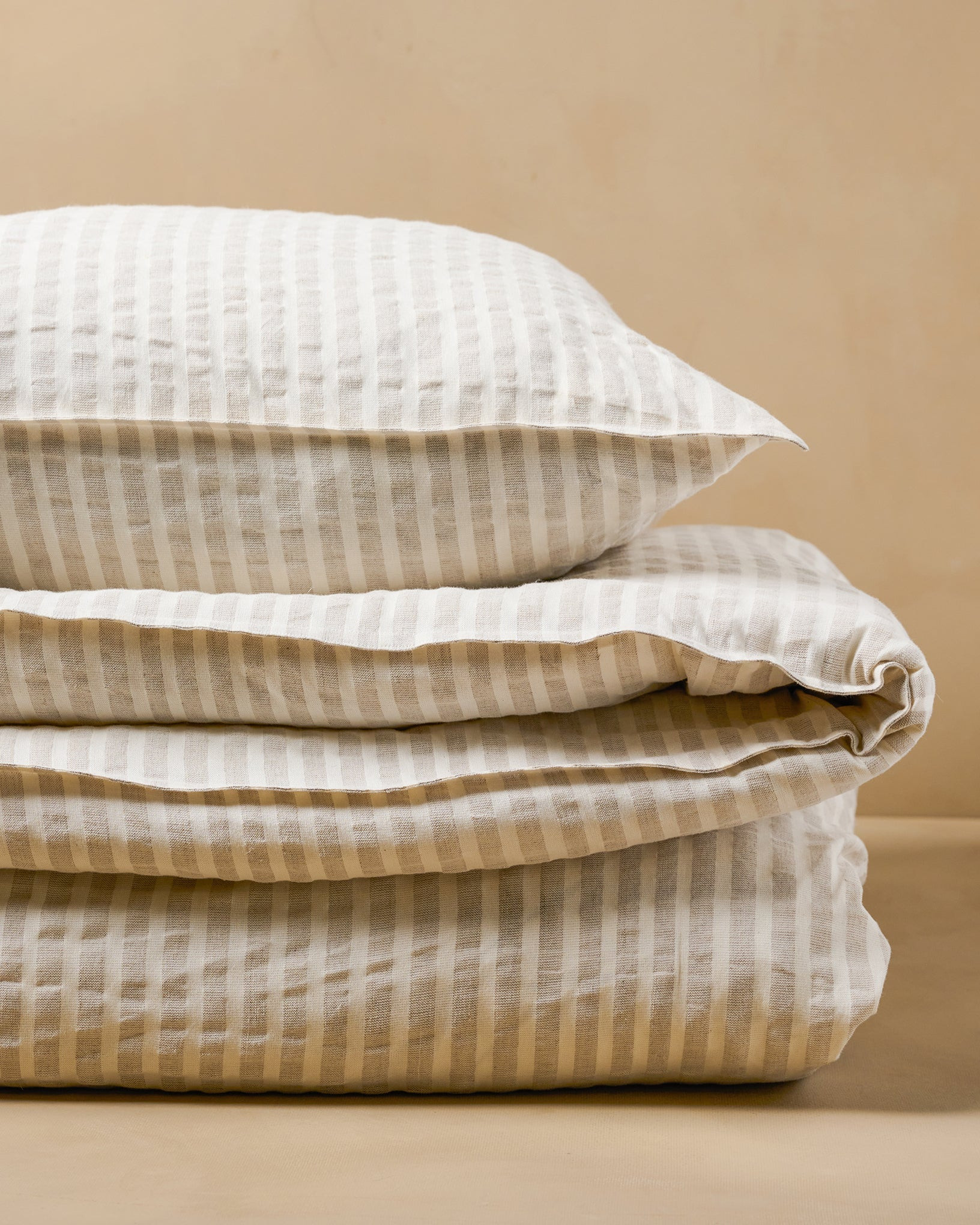 Antique White + Oatmeal Stripe Linen Cotton Duvet Cover | Magnolia