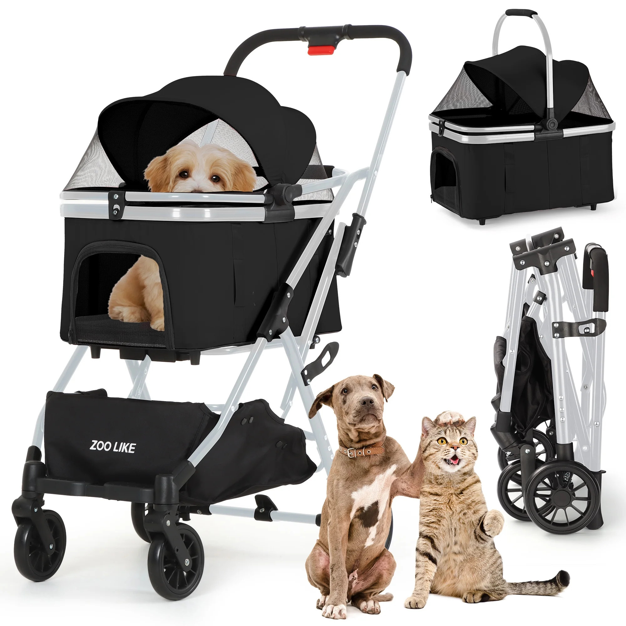 Zoolike Pet Stroller, Dog Cat Stroller 3-in-1 Detachable Doggy Stroller for Small Medium Dogs 4 W... | Walmart (US)