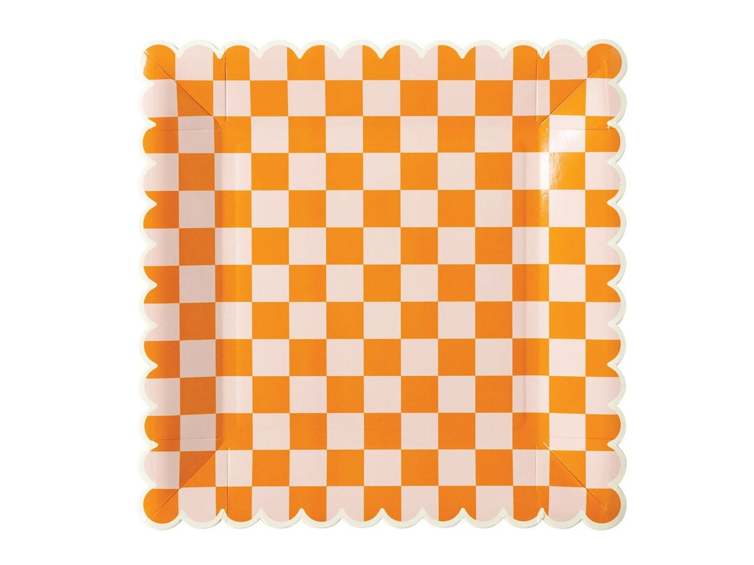 Pink & Orange Checkered Lunch Plates 8ct Groovy Birthday - Etsy | Etsy (US)