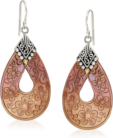 Ross-Simons Brown Mother-Of-Pearl Floral Drop Earrings With Sterling Silver and 18kt Yellow Gold | Amazon (US)