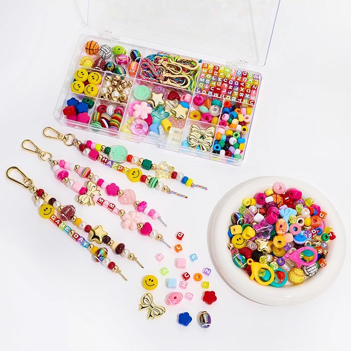 304PCS Beads Keychain Making Kit , Acrylic Colorful Letter Star Smile Bow Football Baseball DIY S... | Amazon (US)