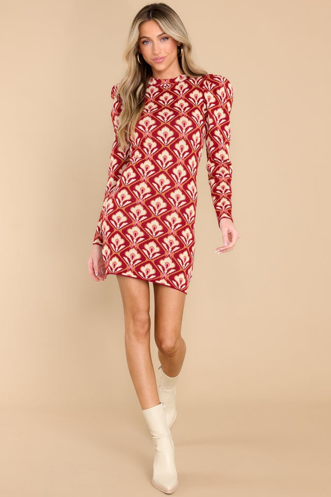 Exchanging Glances Berry Print Dress | Red Dress 