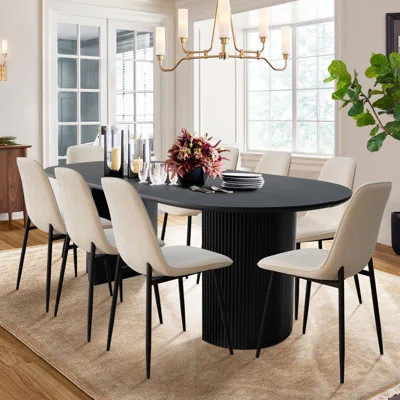 Quentin 8 - Person Dining Table Sets With 79" Oval Table & 8 Upholstered Chenille Chairs | Wayfair North America