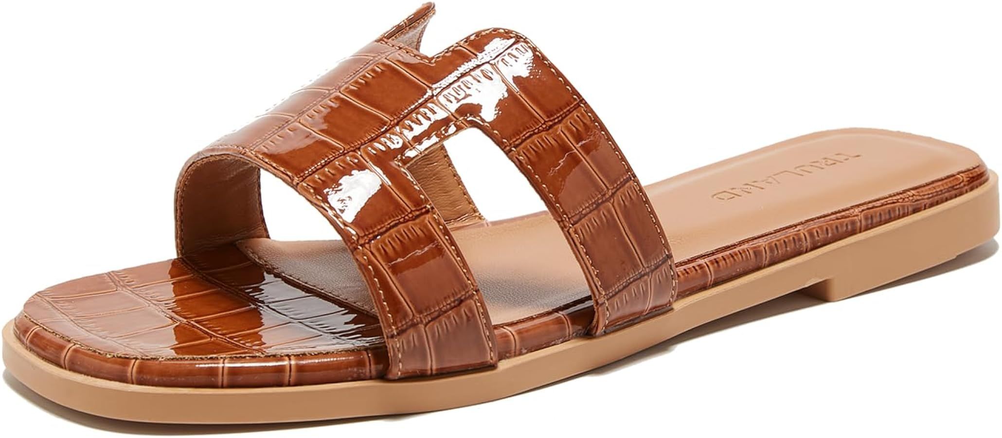 TRULAND H Strap Flat Slide Sandals for Women - Cute Fashion Open Toe Summer Dressy Sandals | Amazon (US)