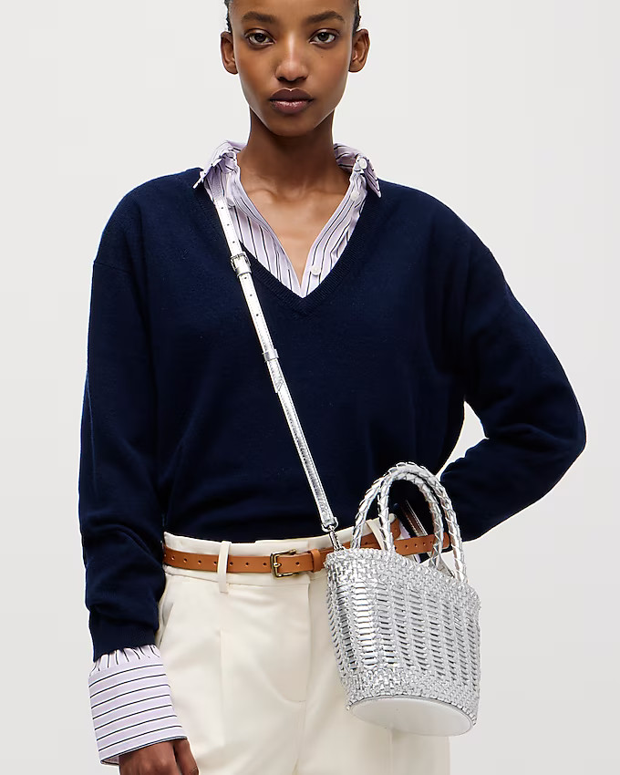 Small open-weave bag in leather | J. Crew US
