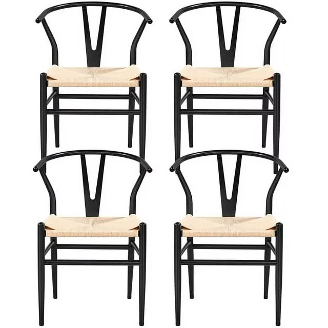 Smile Mart Modern Weave Y-Shaped Dining Chair with Solid Metal Frame, Black | Walmart (US)