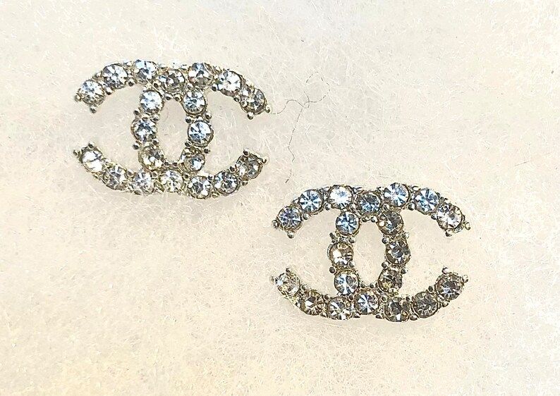 Double CC Silver Plate with Sterling Silver & CZ Stud Earrings | Etsy (US)