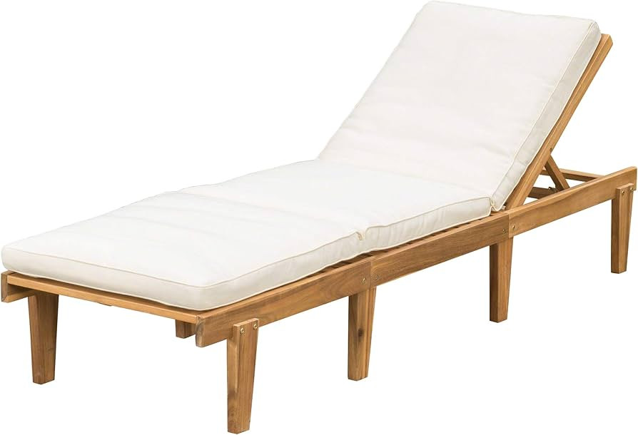 Christopher Knight Home Ariana Acacia Wood Chaise Lounge with Cushion, Teak Finish | Amazon (US)