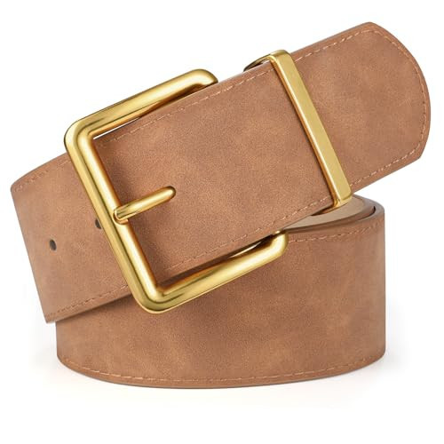 XZQTIVE Women Wide Belt for Dresses Chunky Belt Fashion Suede Belt Thick Belt with Gold Buckle, Brown(Fit Waist Size 39"-45") | Amazon (US)