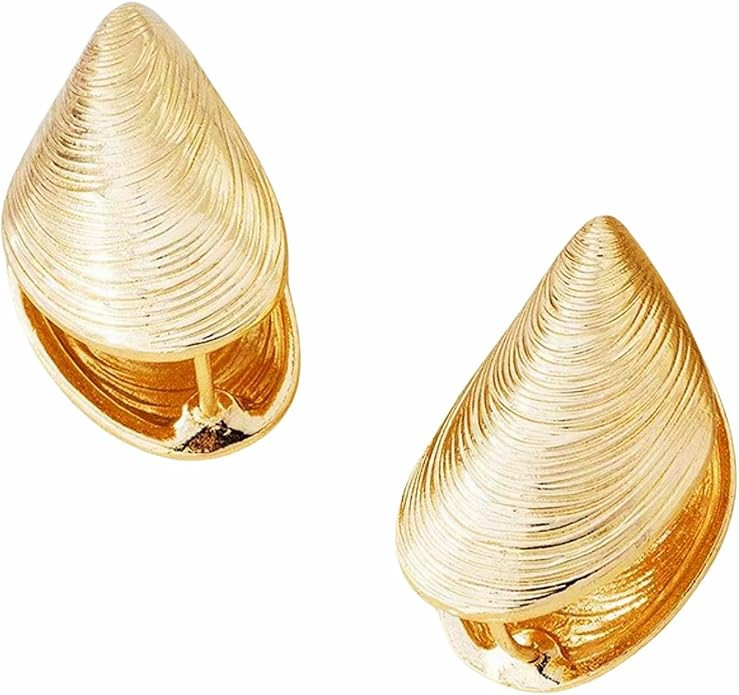 Clamshell Hoop Earrings for Women Statement Unique Seashell Earring 925 Sterling Silver Shell Stu... | Amazon (US)