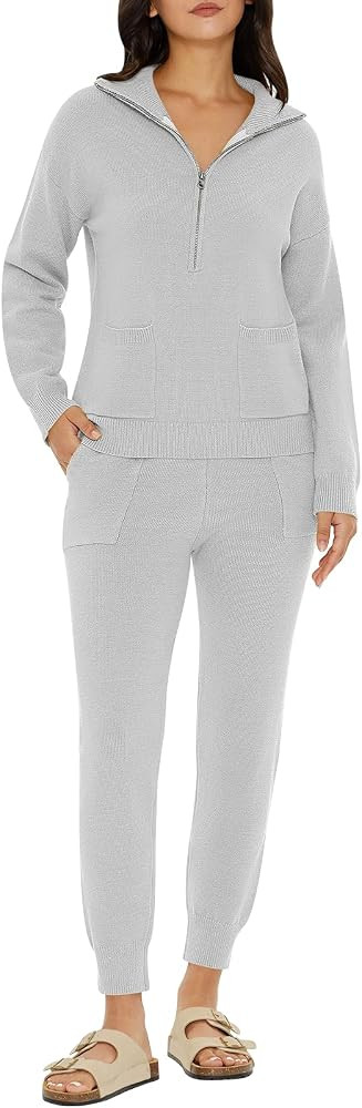 DEEP SELF Women's Sweater Sets Two Piece Outfits Long Sleeve Pullover Half Zip Jogger Pants Loung... | Amazon (US)