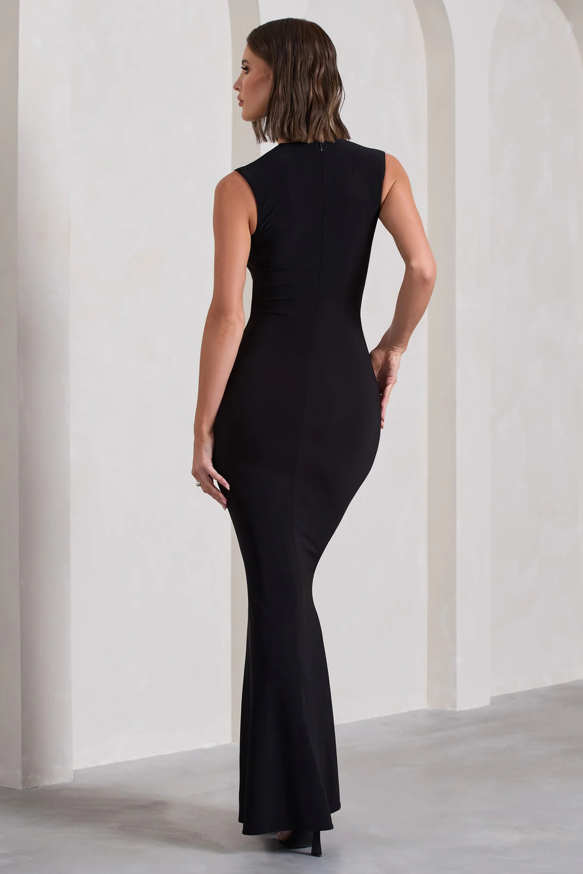 Behind The Scenes | Black Sleeveless Cut-Out Maxi Dress | Club L London