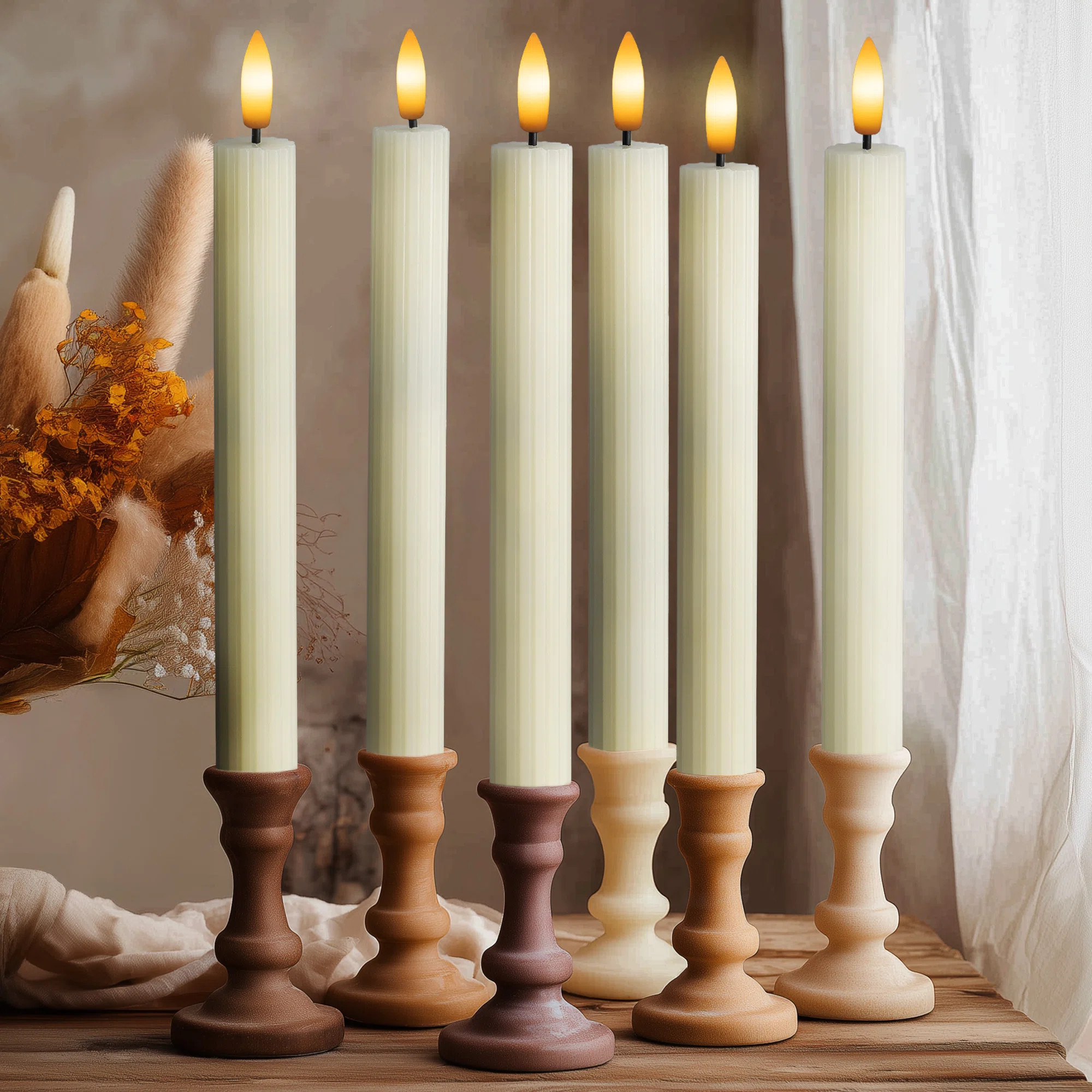 Fluted Ribbed Grooved LED Flameless Taper Candles, Remote, On/Off Button, Battery Operated, 6 Pac... | Wayfair North America