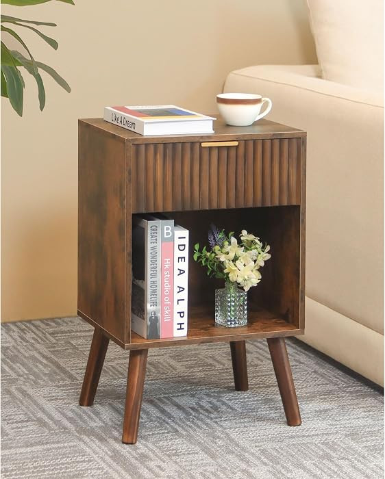 Fultyle Mid Century Modern Nightstand, Wood Bedside Table with Drawer and Opening Storage, End Ta... | Amazon (US)