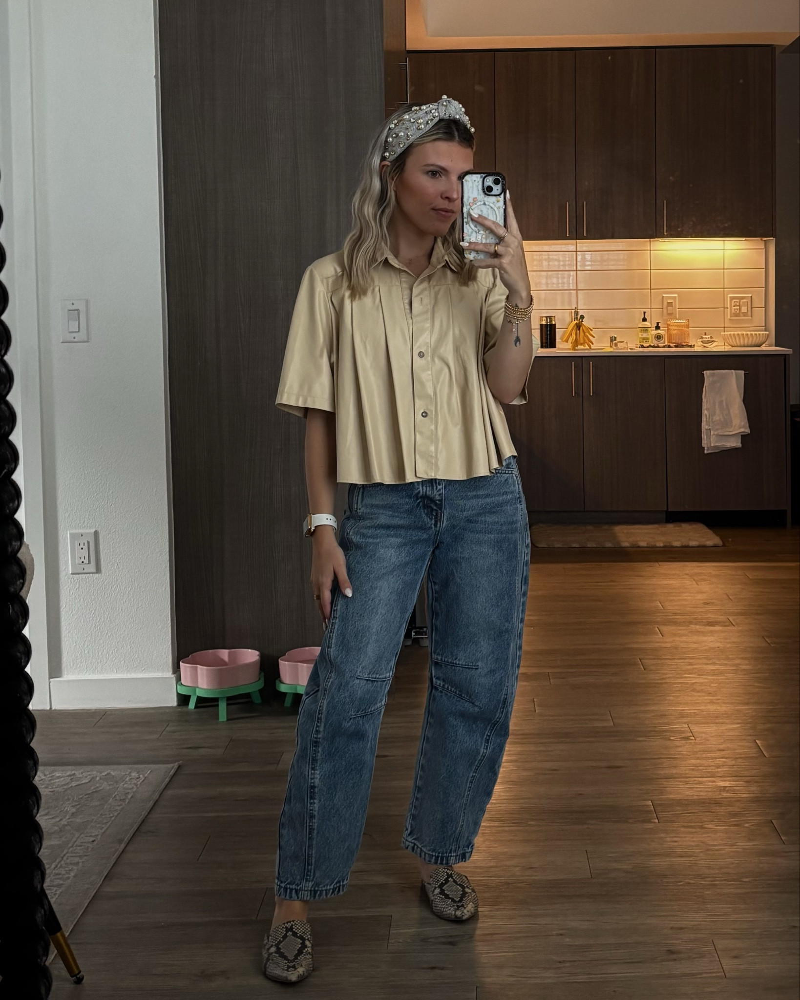 Pleather button down, barrel jeans, and mules parked perfectly for causal work attire 

#LTKPetite #LTKStyleTip #LTKWorkwear