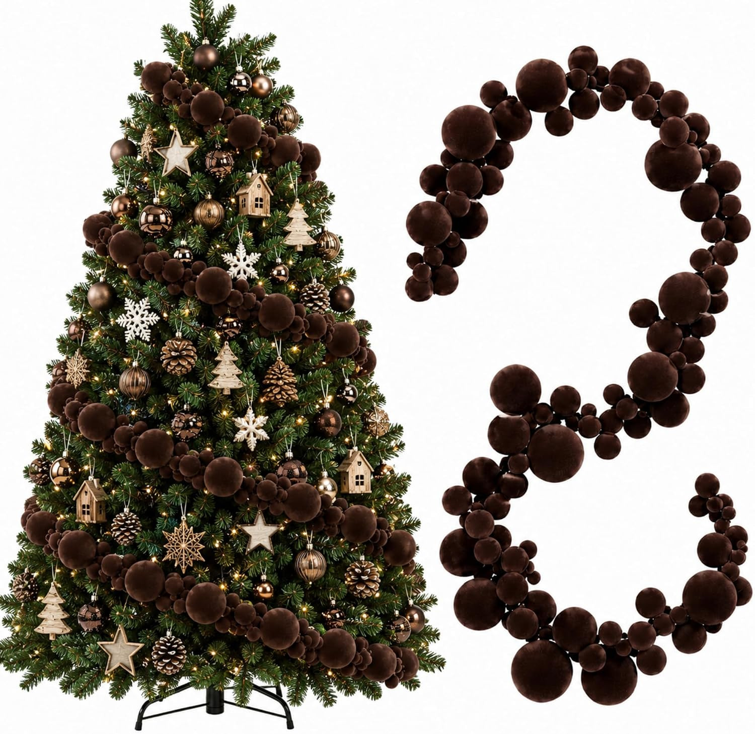 2 Pcs 9 ft Brown Velvet Christmas Ball Ornament Garland | Amazon (US)