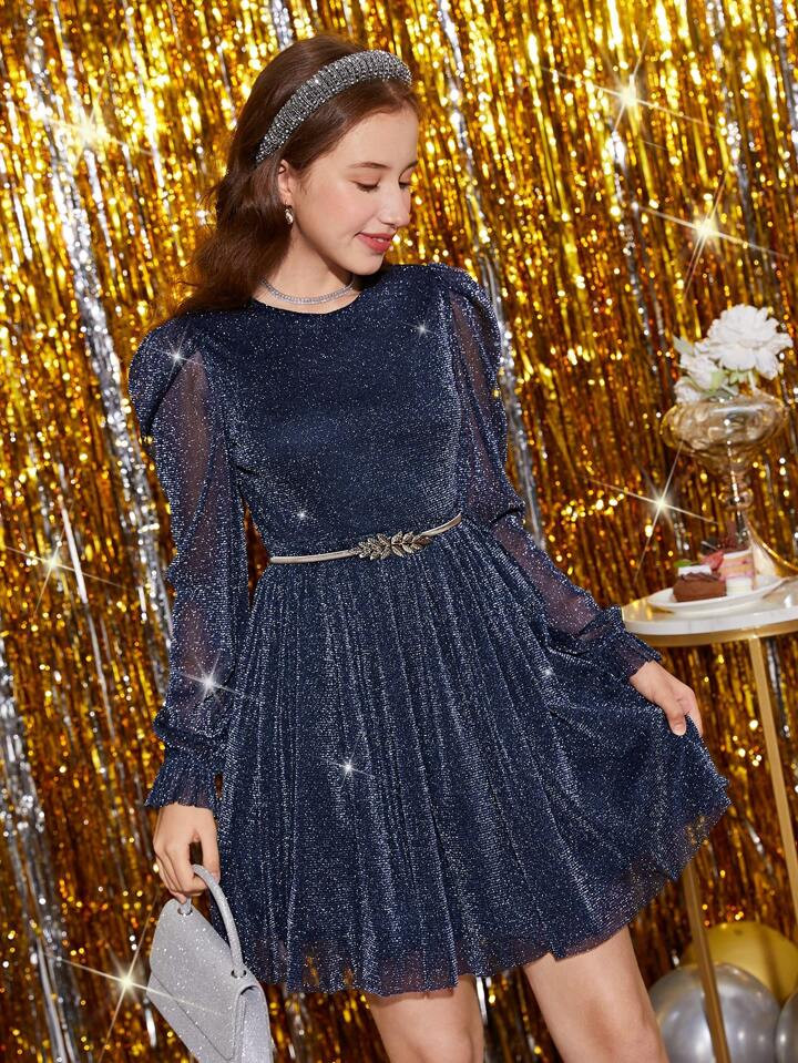 Teen Girl Glitter A-line Dress Without Belt for Christmas | SHEIN