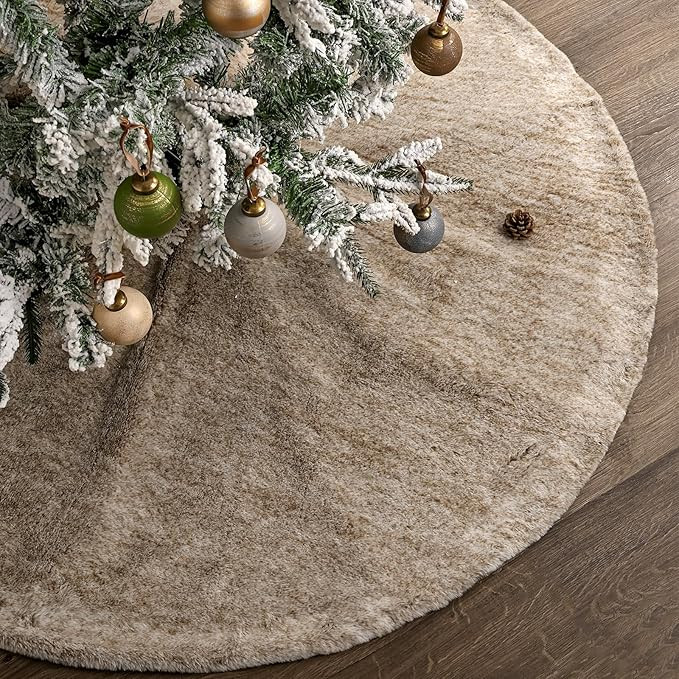 Christmas Tree Skirt: 48 Inch Light Khaki Large Christmas Tree Skirts, Neutral Vintage Short Faux... | Amazon (US)