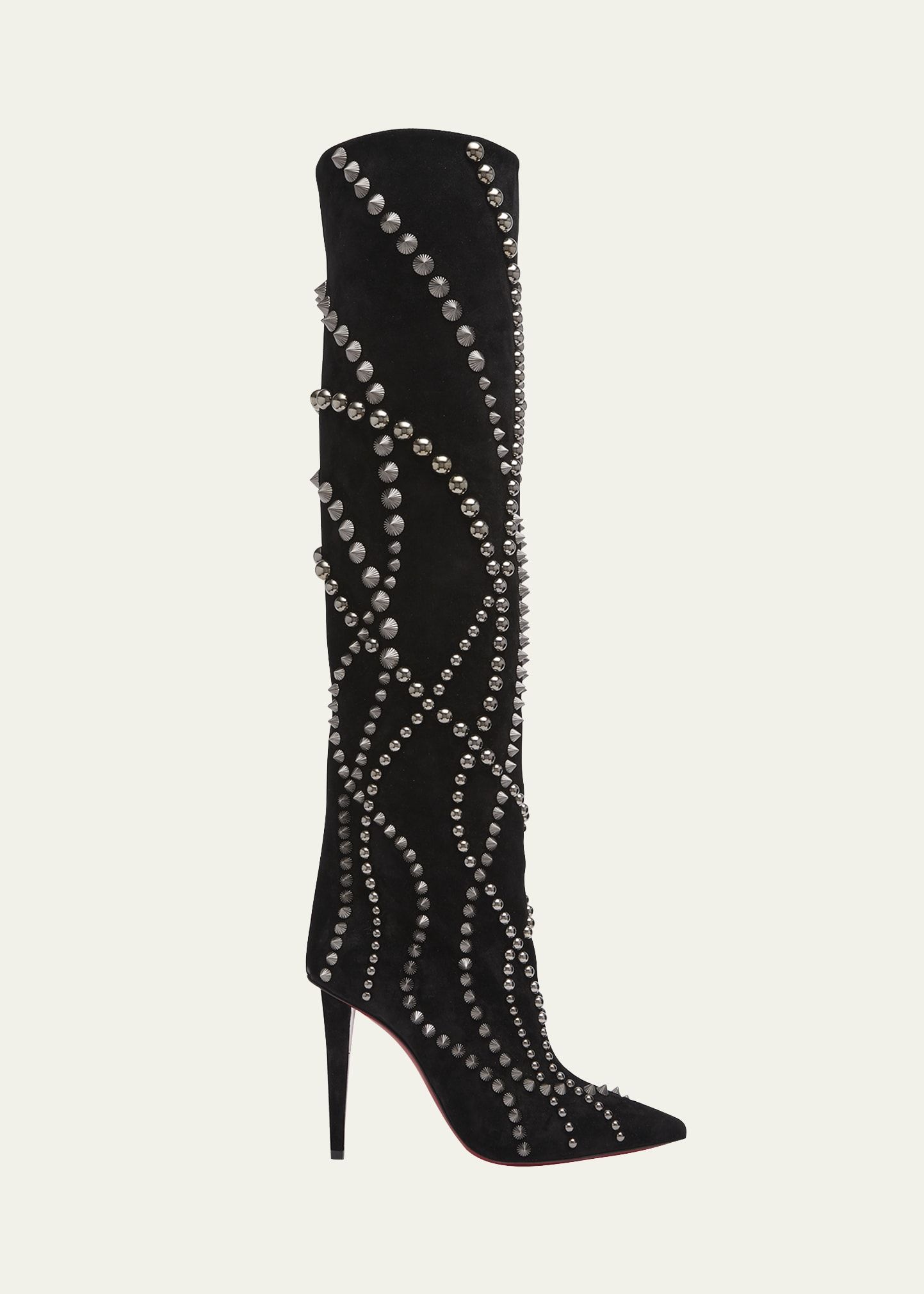 Christian Louboutin Astrilarge Botta Pika Red Sole Studded Suede Knee-High Boots | Bergdorf Goodman