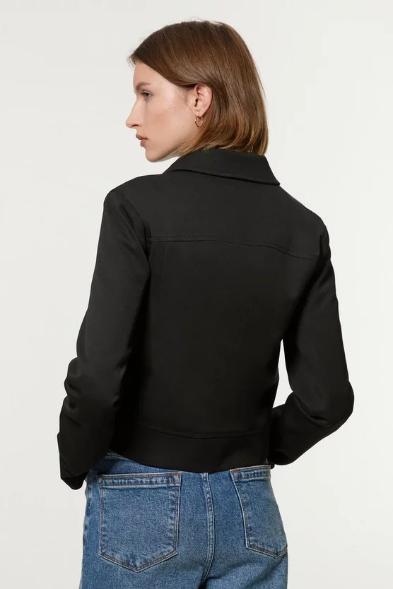 Tall Technical Crepe Tailored Metal Zip Detail Jacket | Karen Millen US