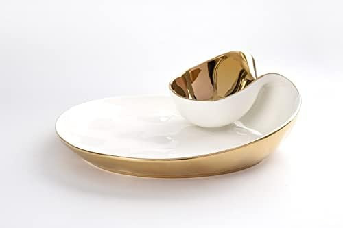 Pampa Bay Titanium-Plated Porcelain Chip and Dip, 12 x 10 Inch, Gold/White Tone, Oven, Freezer, D... | Amazon (US)