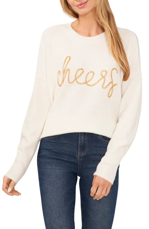CeCe Cheers Beaded Sweater in Antique White at Nordstrom, Size Medium | Nordstrom