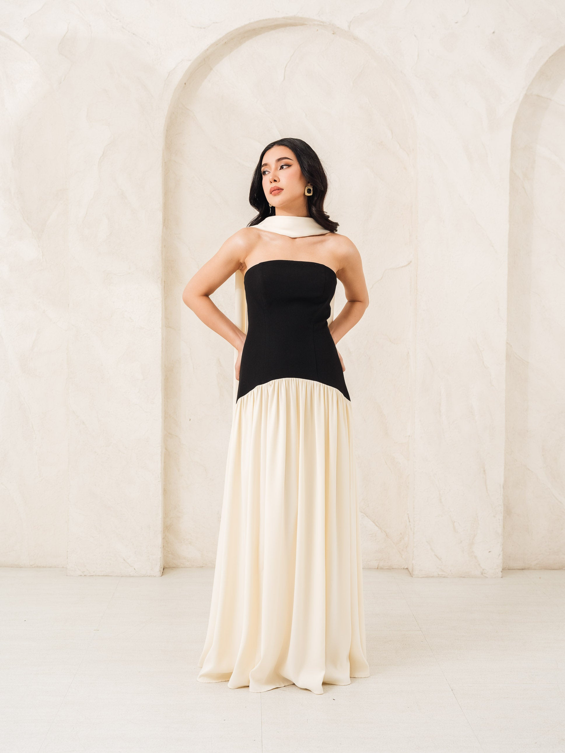 Isabella Flowy Tube Top Dress with Detachable Shawl | Fleur Elize