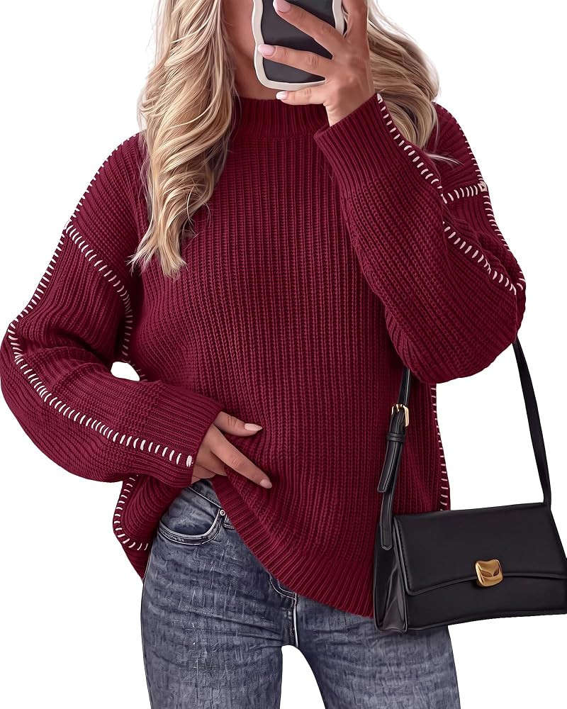BTFBM Oversized Sweaters for Women Fall 2026 Contrast Chunky Knit Sweater | Amazon (US)