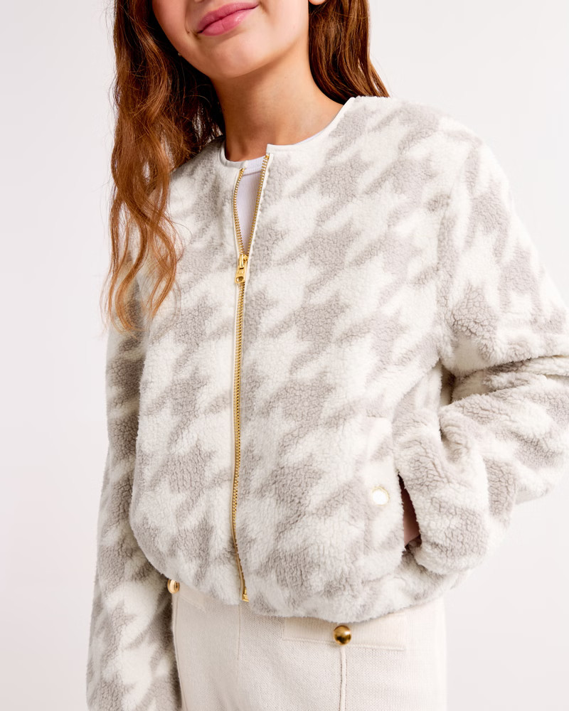 girls collarless sherpa shirt jacket | girls extra 20% off select coats & jackets | Abercrombie.c... | Abercrombie & Fitch (US)