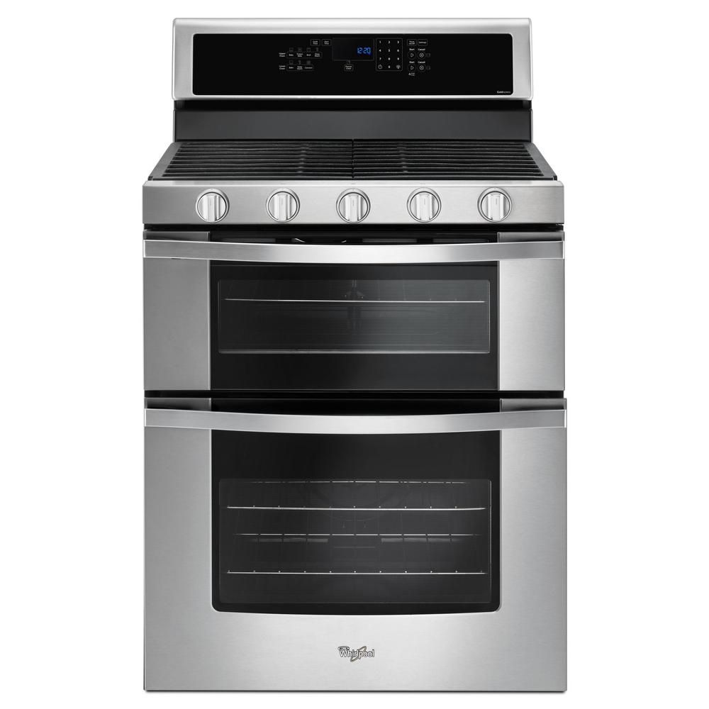6.0 cu. ft. Double Oven Gas Range with Center Oval Burner in Stainless Steel | The Home Depot