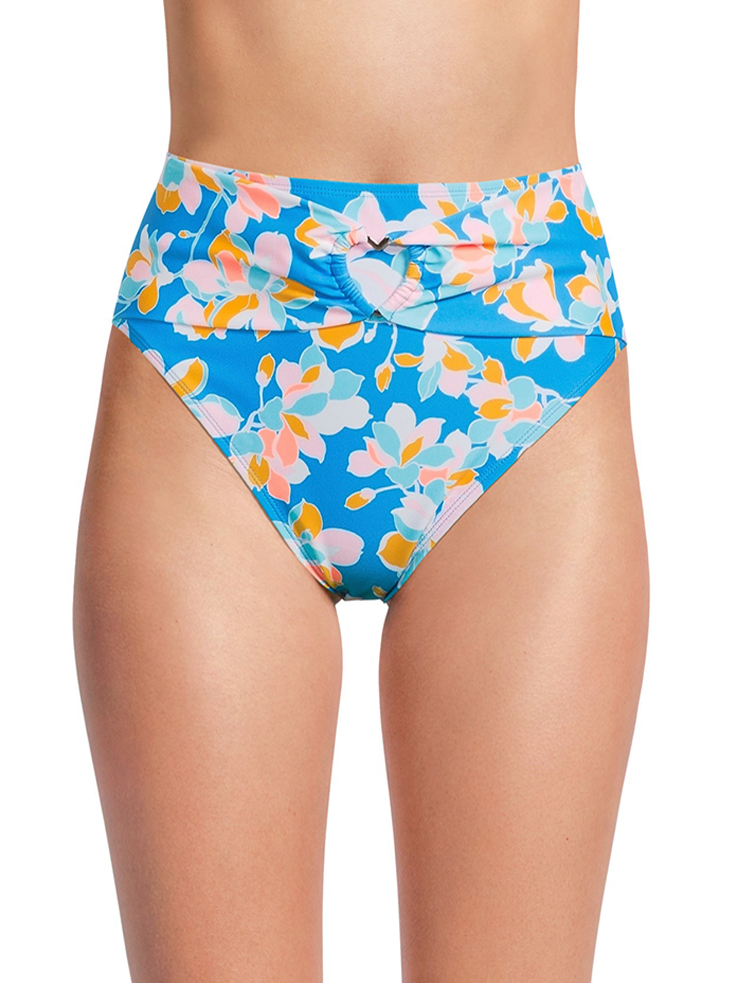 No Boundaries Juniors' Floral Printed High Waisted Swim Bottom with Heart Hardware - Walmart.com | Walmart (US)