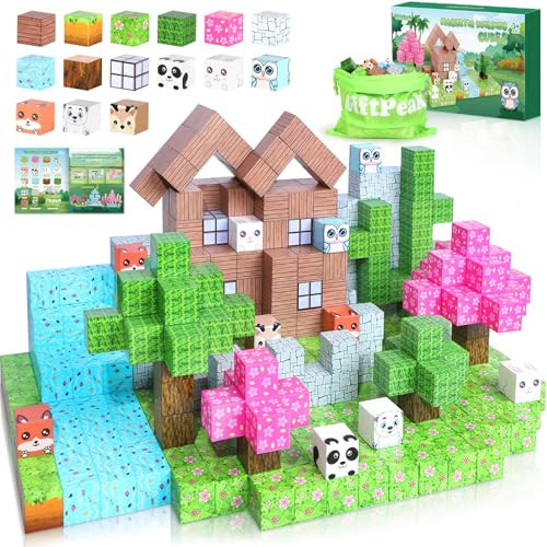 Magnetic Blocks-100PCS Minecraft Magnetic Blocks Magnetic Building Blocks Build Mine Magnet World Forest Set Magnetic Cubes for Boys Girls Age 3+,STEM Montessori Sensory Toys for Christmas Birthday | Amazon (US)
