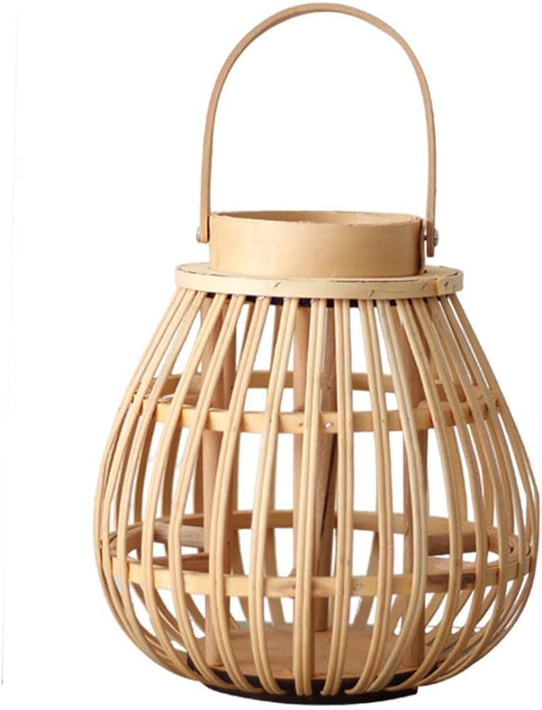 Rattan Natural Lantern with Hanging Lamp Candle Holder for Patio Garden Home Decoration (Beige S) | Amazon (US)
