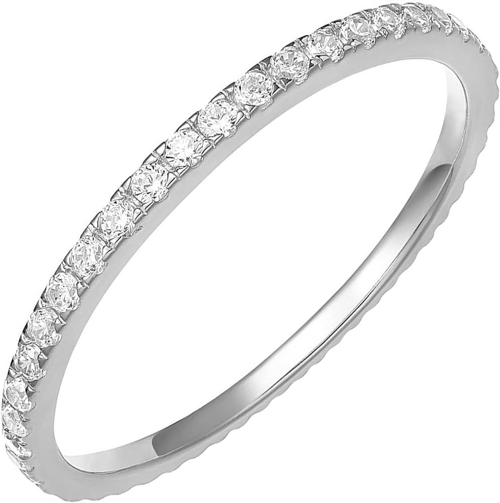 Amazon.com: PAVOI AAAAA CZ Sterling Silver Cubic Zirconia Stackable Eternity Ring - Size 8 : Clot... | Amazon (US)