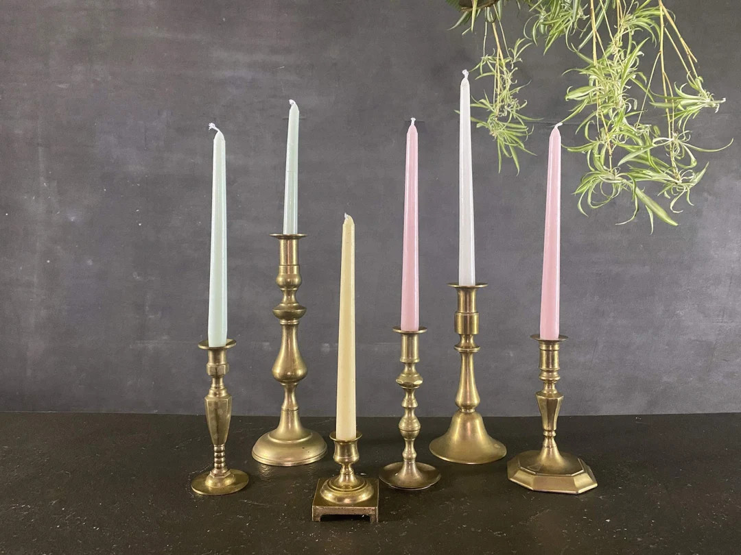 Vintage Brass Candle Holders Set of 6 Aged Patina FREE - Etsy | Etsy (US)