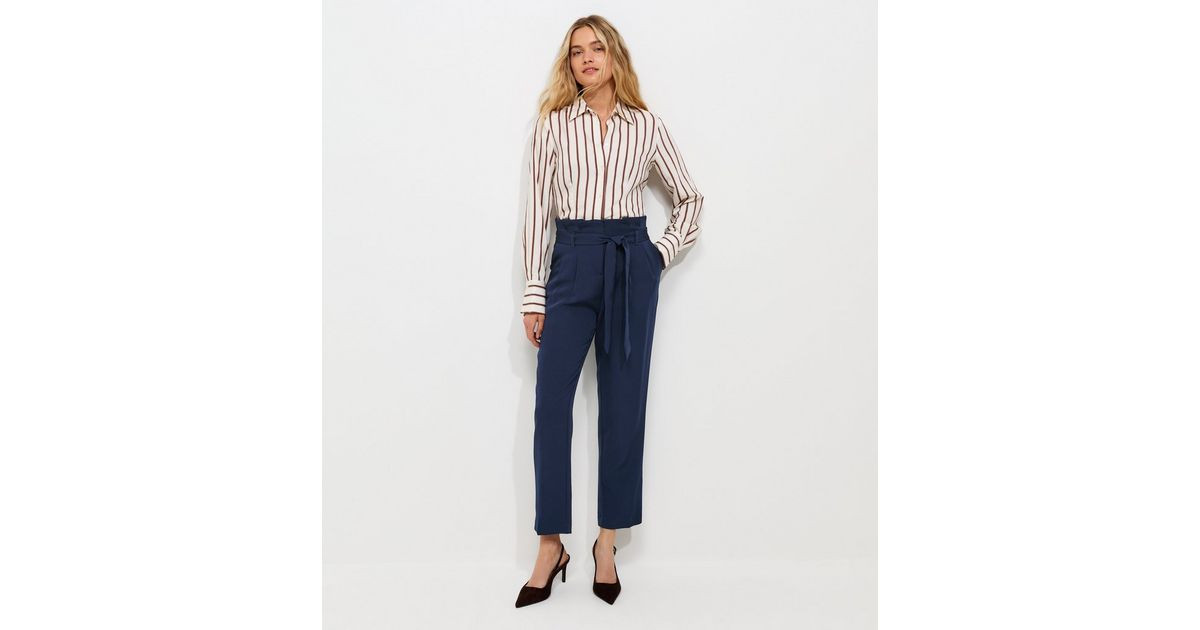 Women's Navy Paperbag Waist Tie Front Trousers New Look | New Look (UK)