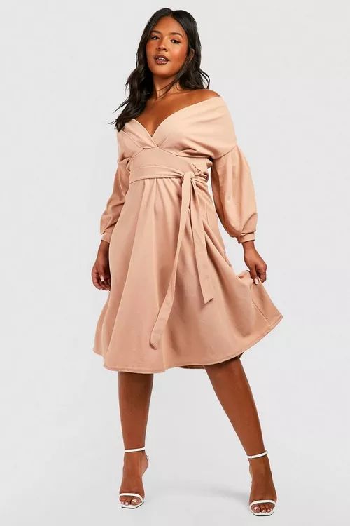 Plus Off Shoulder Wrap Midi Dress | Boohoo.com (UK & IE)