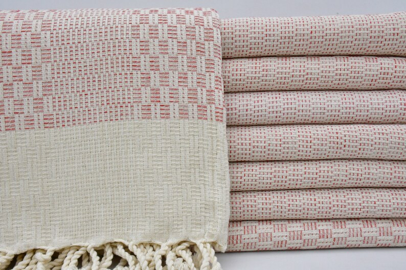 Beach Towel,Beige and Red Towel,Cotton Towel,Hammam Towel,Turkish Towel,40"x77",Turkish Peshtemal... | Etsy (US)