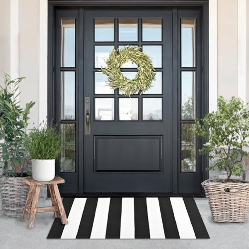 LILI REY Black and White Outdoor Rug - Premium 28 "x44 Black White Striped Rug - Striped Outdoor Rug - Cotton Front Porch Rug Backyard Patio - Striped Door Mat - Farmhouse Front Door Decor | Amazon (US)