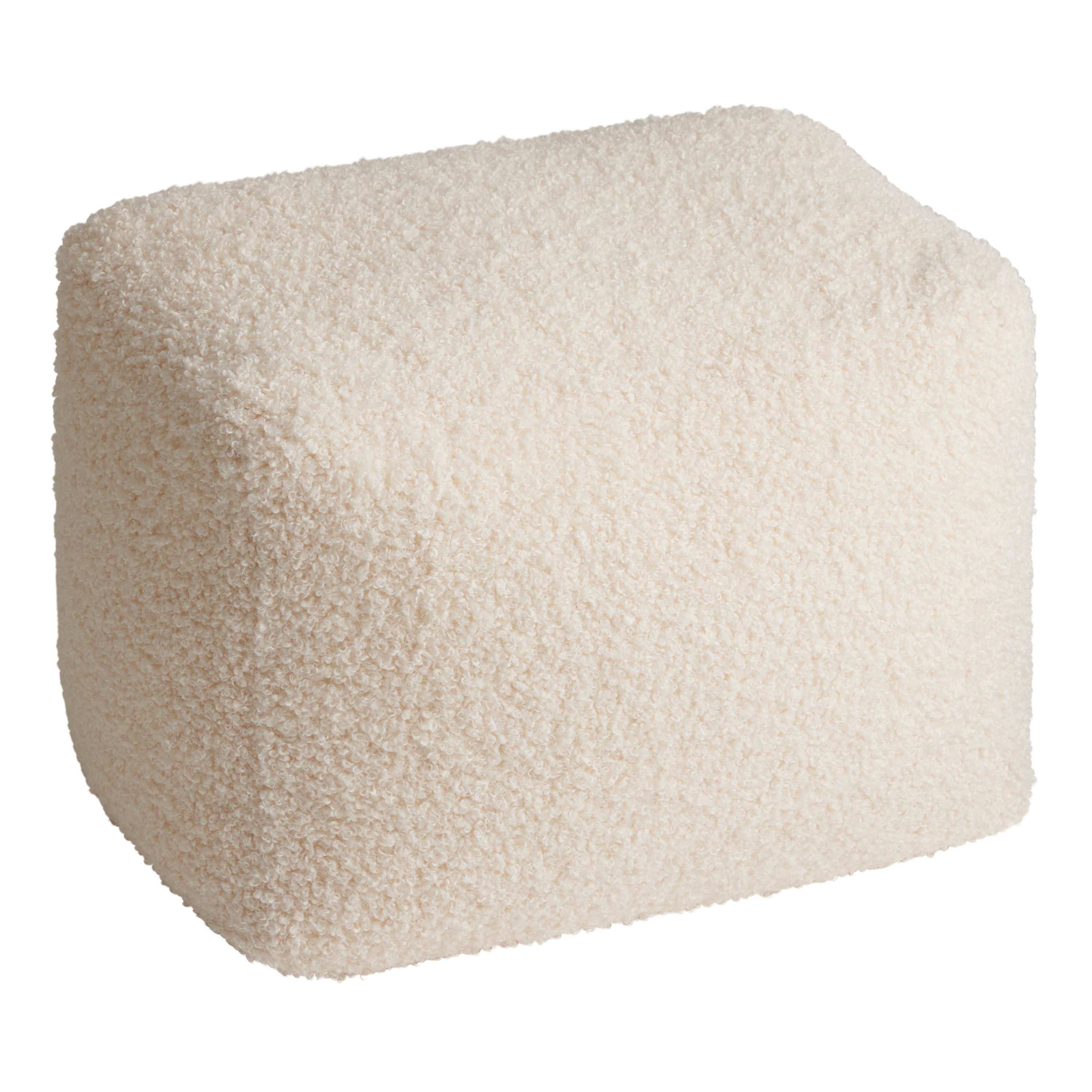 Rectangular Ivory Boucle Pouf | World Market