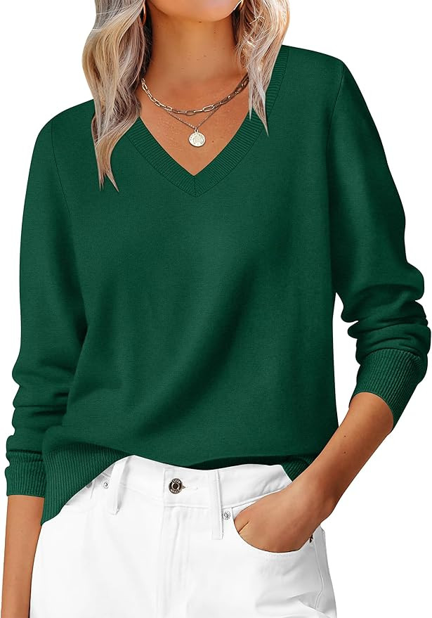 ANRABESS Women’s Long Sleeve V Neck Basic Sweaters | Classic Pullover Tops,Soft Loose,Business ... | Amazon (US)