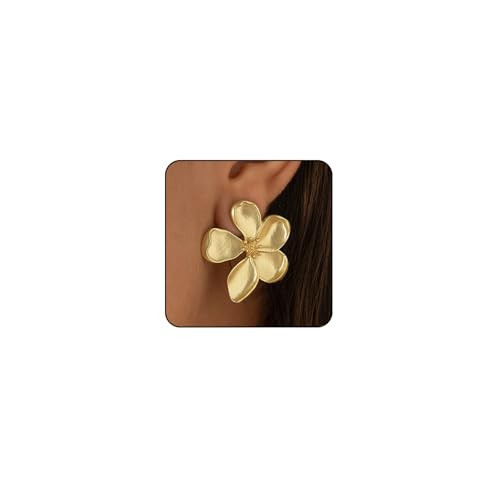 Gold Flower Earrings for Women Gold Large Statement Earrings for Women Big Floral Earring Unique Flower Stud Earring Fancy Trendy Jewelry (gold) | Amazon (US)