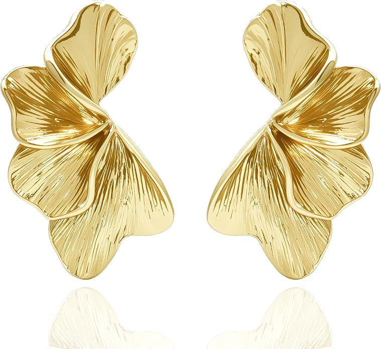 Earrings for Women, Chunky Gold/Silver Statement Flower Leaf Large Stud Earring Jewelry Gifts | Amazon (US)