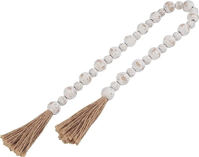 GENMOUS & CO. Wood Bead Garland with Tassels, Farmhouse Decorative Wooden Beads Garland Decor, Ho... | Amazon (US)