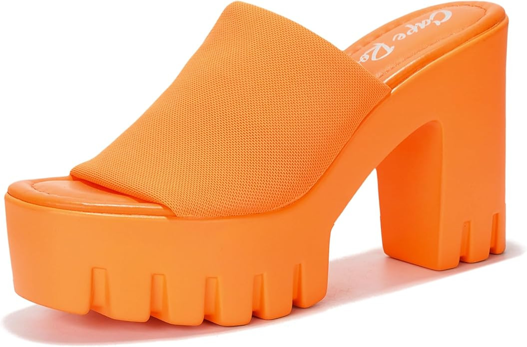 Women's Platform Sandals Block Heel Slip On, Summer Dressy Beach Shoes Round Toe Comfort Soles (E... | Amazon (US)